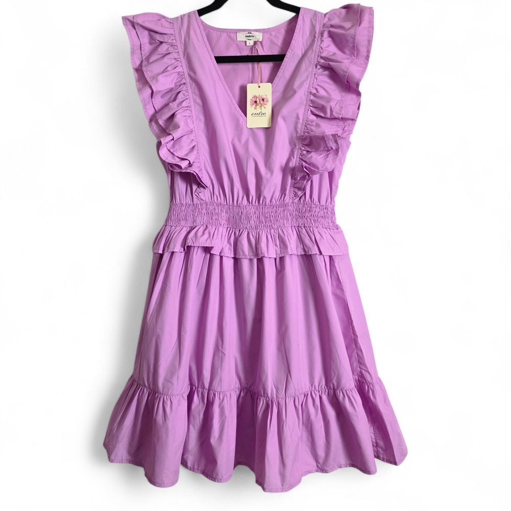 Entro Lavender V-Neck Top with Ruffles